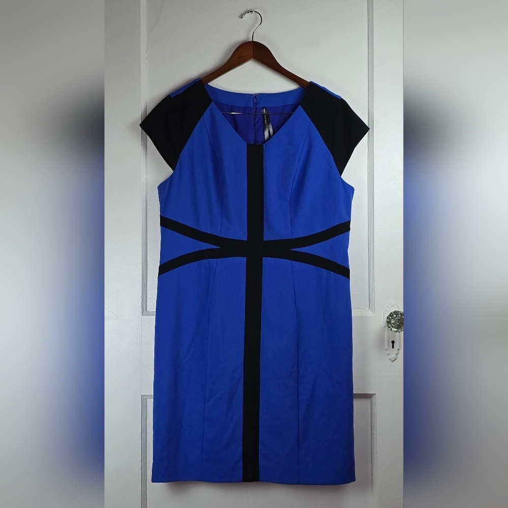 Andrew Marc Royal Blue and Black Colorblock Sheath Dress 14